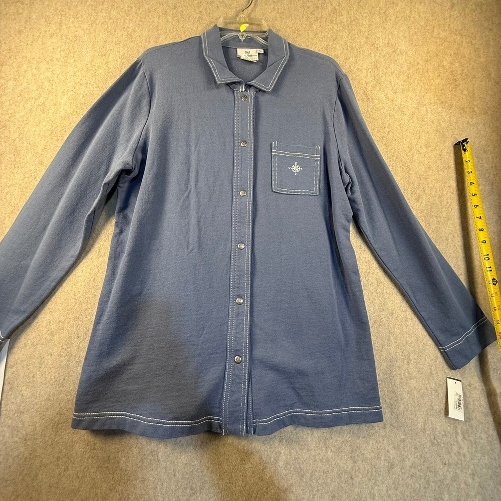 Hot Cotton by Marc Ware Blue Snap Front Shirt Jacket Compass Embroidery NWT Y2K